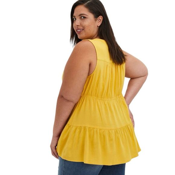 SOLD Torrid Peasant Tiered Yellow Blouse Sleeveless Tunic Top Spring Summer Siz - Picture 2 of 11